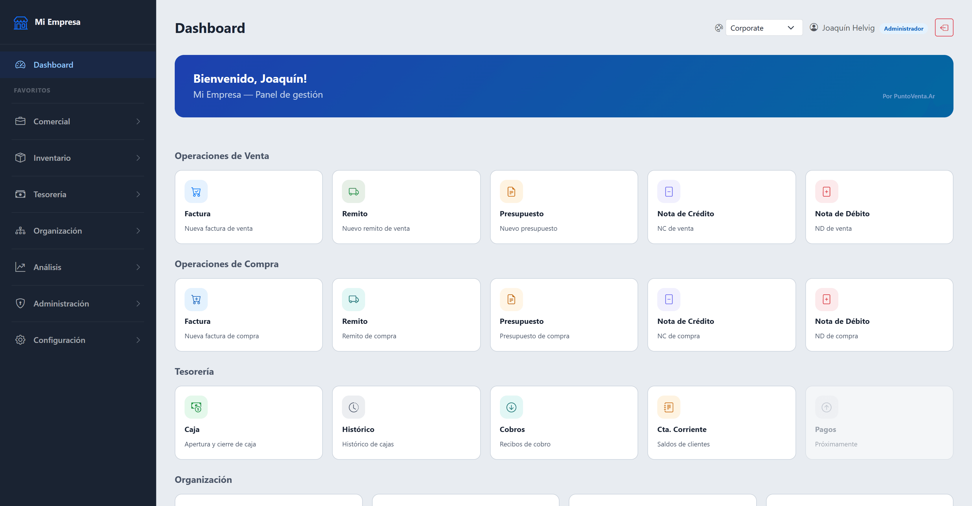 Dashboard de PuntoVenta.ar